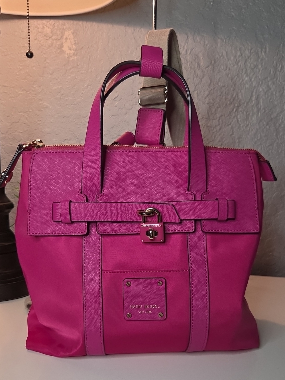 Henri Bendel Pink Leather & Nylon Backpack